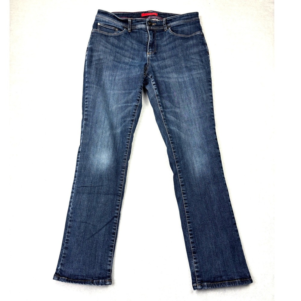 LL Bean Flannel Lined Jeans Womens 10 Reg Dark‎ Wash Straight Leg Plaid 500694